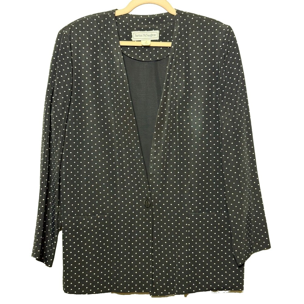 Norton McNaughton 1990s Vintage Women's Black Polka Dot Jacket Blazer 10 EVC